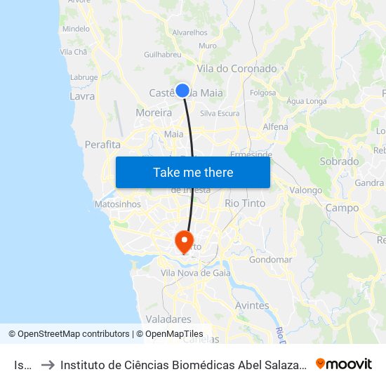 Ismai to Instituto de Ciências Biomédicas Abel Salazar - Polo de Medicina map