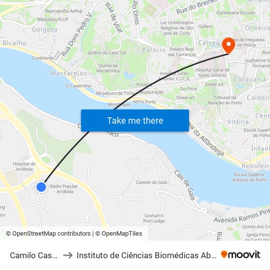 Camilo Castelo Branco to Instituto de Ciências Biomédicas Abel Salazar - Polo de Medicina map