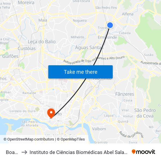 Boavista to Instituto de Ciências Biomédicas Abel Salazar - Polo de Medicina map