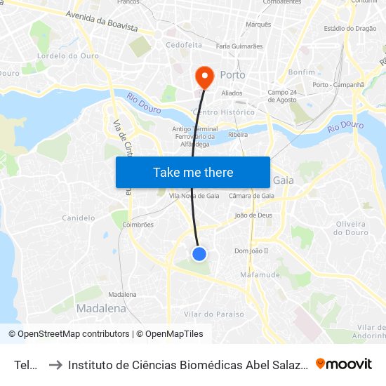 Telheira to Instituto de Ciências Biomédicas Abel Salazar - Polo de Medicina map