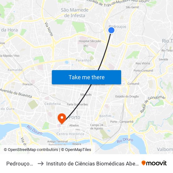 Pedrouços de Baixo to Instituto de Ciências Biomédicas Abel Salazar - Polo de Medicina map