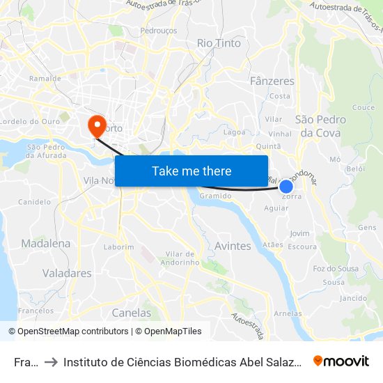 França to Instituto de Ciências Biomédicas Abel Salazar - Polo de Medicina map