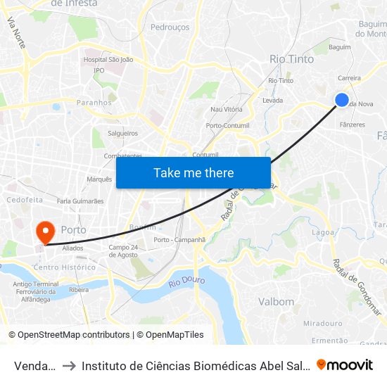 Venda Nova to Instituto de Ciências Biomédicas Abel Salazar - Polo de Medicina map