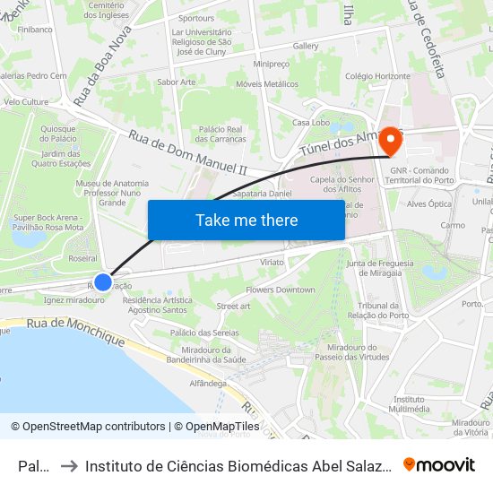 Palácio to Instituto de Ciências Biomédicas Abel Salazar - Polo de Medicina map