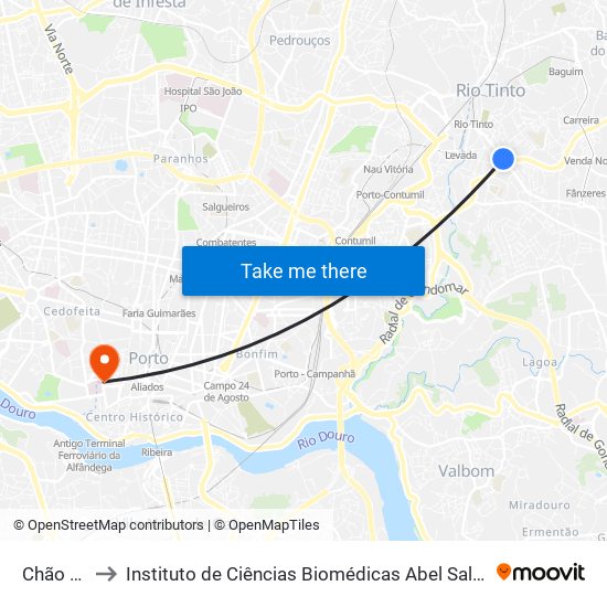 Chão Verde to Instituto de Ciências Biomédicas Abel Salazar - Polo de Medicina map