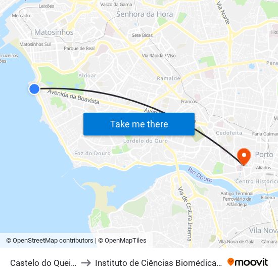 Castelo do Queijo / Sea Life Porto to Instituto de Ciências Biomédicas Abel Salazar - Polo de Medicina map
