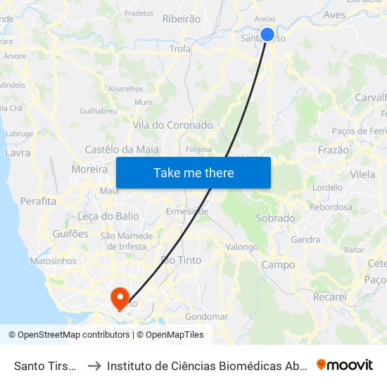 Santo Tirso (Estação) to Instituto de Ciências Biomédicas Abel Salazar - Polo de Medicina map