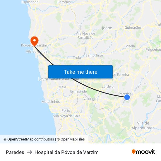 Paredes to Hospital da Póvoa de Varzim map