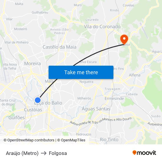 Araújo (Metro) to Folgosa map
