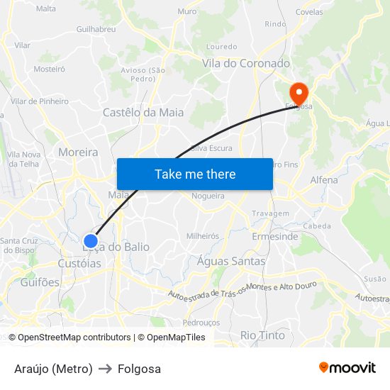 Araújo (Metro) to Folgosa map