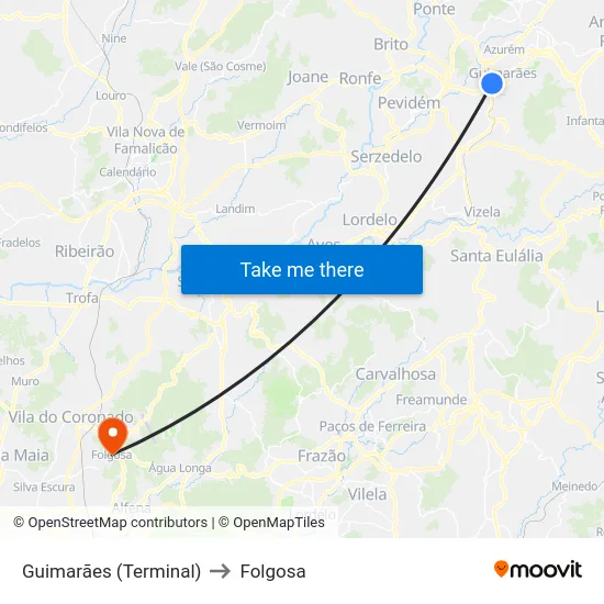 Guimarães (Terminal) to Folgosa map