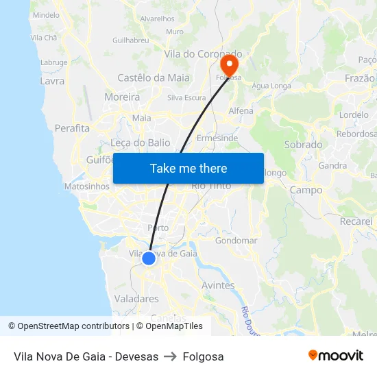 Vila Nova De Gaia - Devesas to Folgosa map