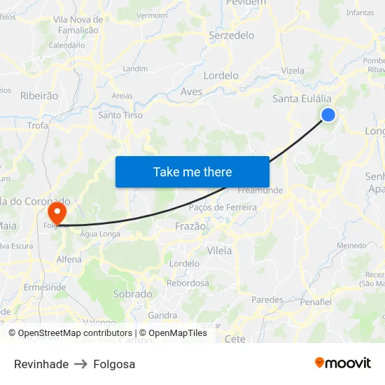 Revinhade to Folgosa map