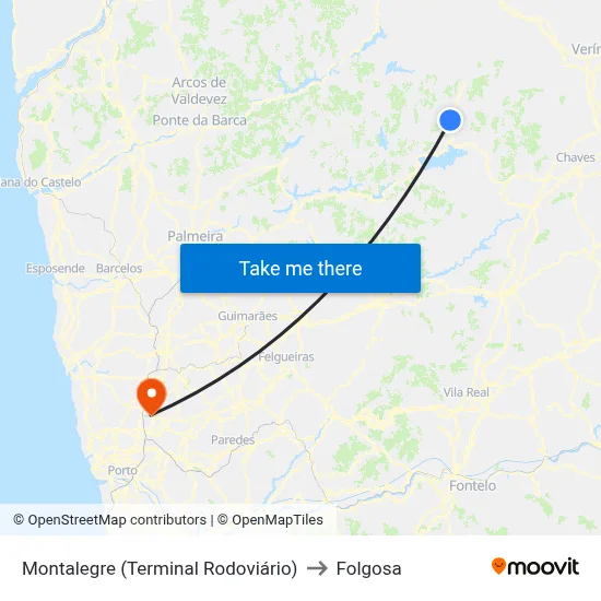 Montalegre (Terminal Rodoviário) to Folgosa map