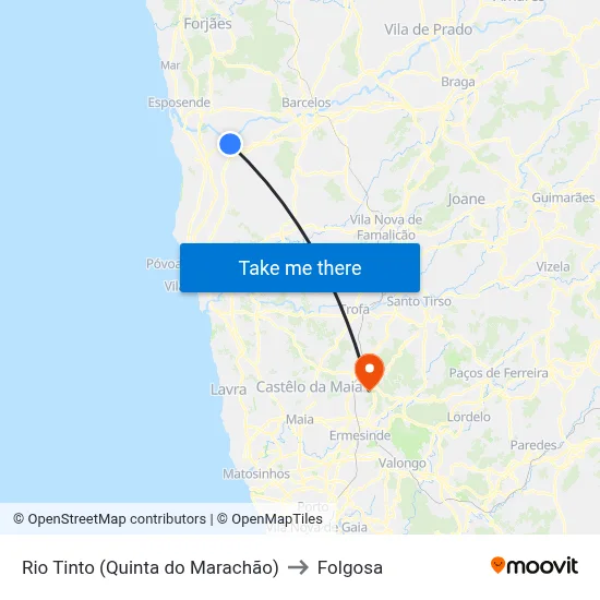 Rio Tinto (Quinta do Marachão) to Folgosa map