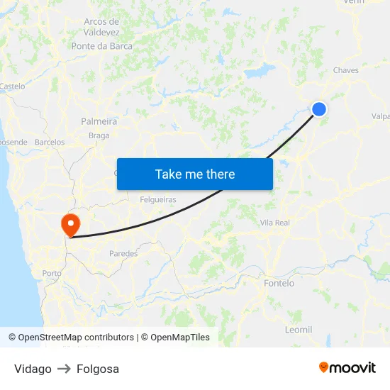Vidago to Folgosa map