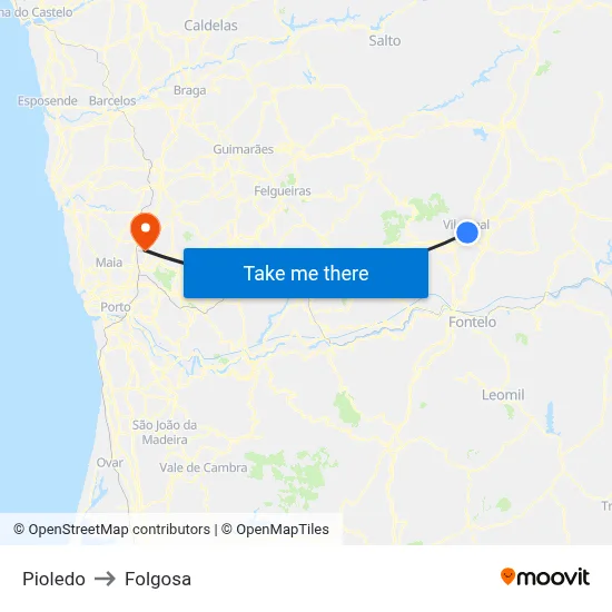 Pioledo to Folgosa map