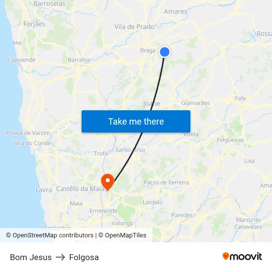 Bom Jesus to Folgosa map