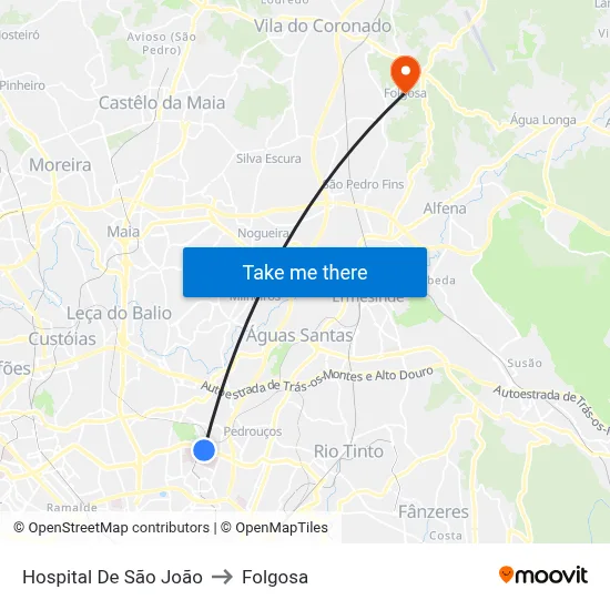 Hospital De São João to Folgosa map