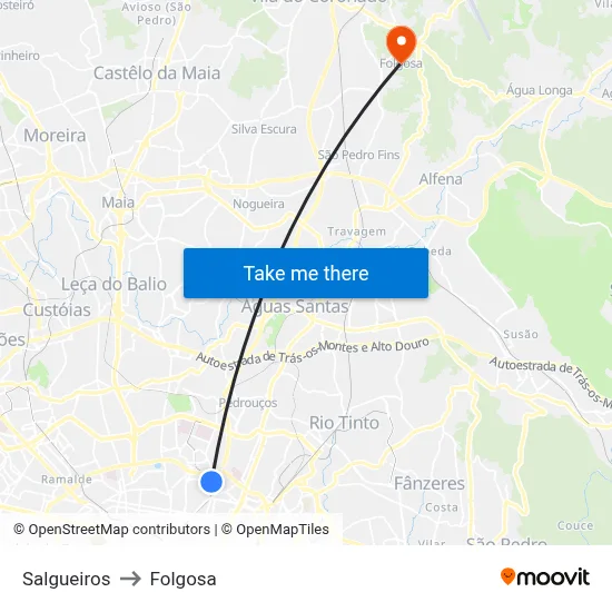 Salgueiros to Folgosa map