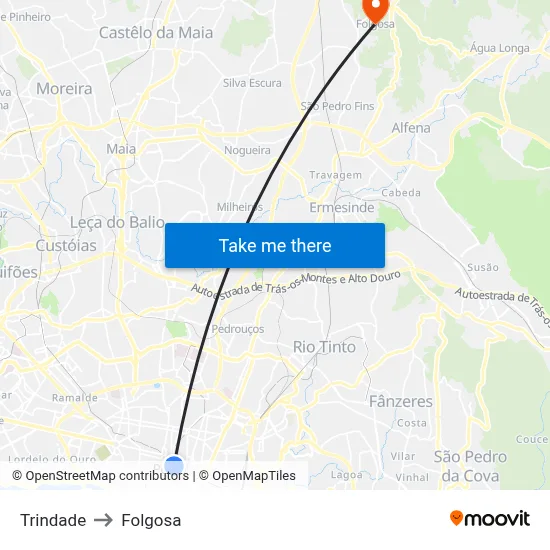 Trindade to Folgosa map