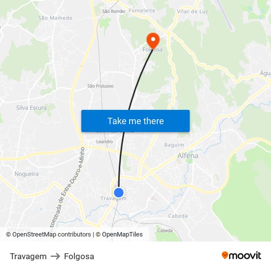 Travagem to Folgosa map