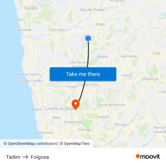 Tadim to Folgosa map