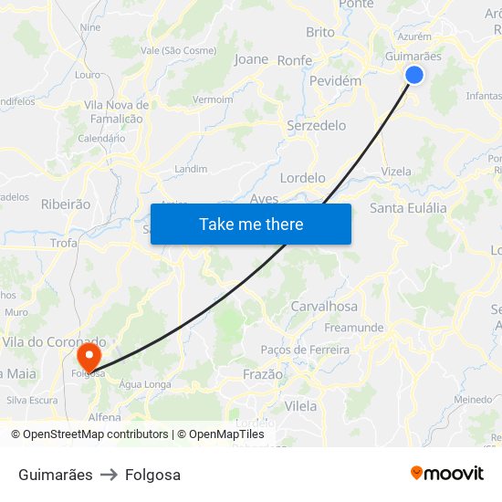 Guimarães to Folgosa map