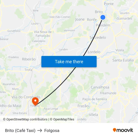 Brito (Café Taxi) to Folgosa map