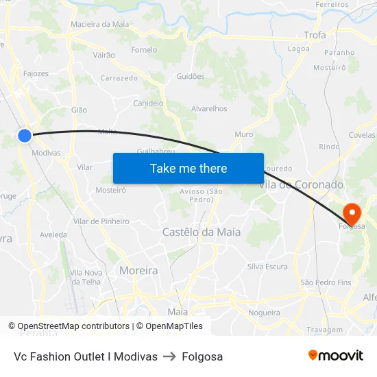 Vc Fashion Outlet I Modivas to Folgosa map