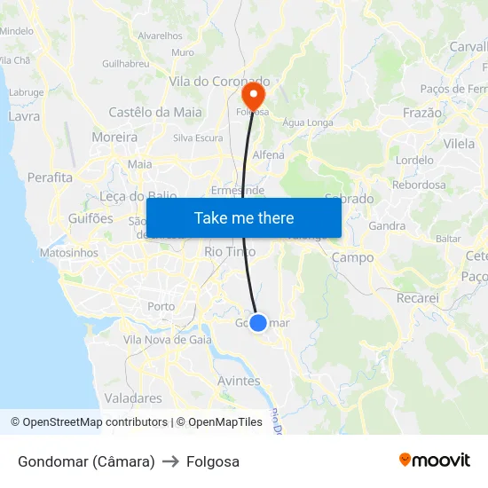 Gondomar (Câmara) to Folgosa map