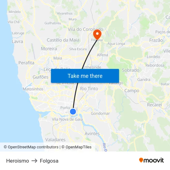 Heroismo to Folgosa map