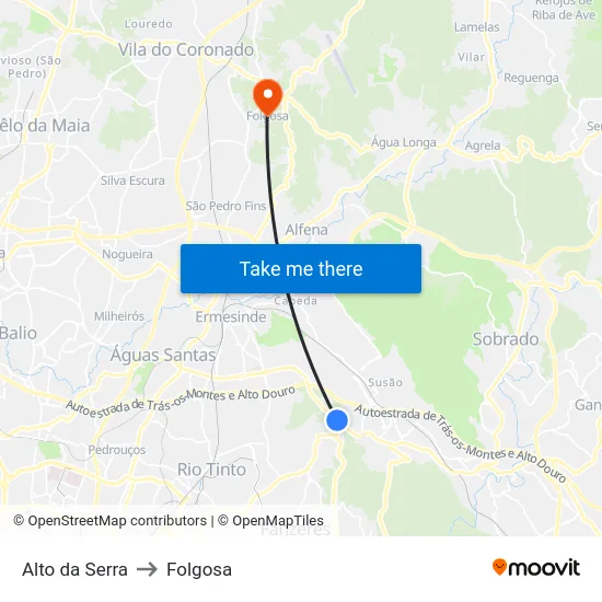 Alto da Serra to Folgosa map