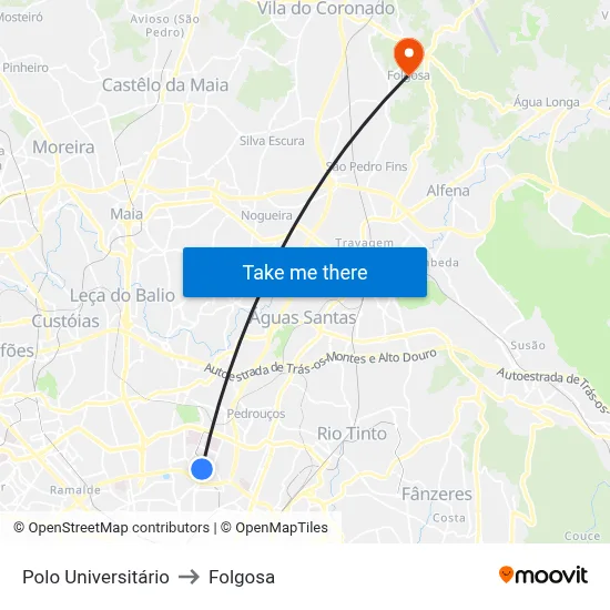 Polo Universitário to Folgosa map