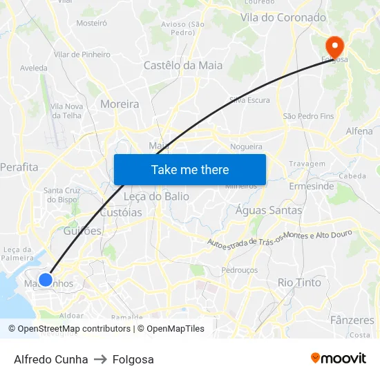 Alfredo Cunha to Folgosa map