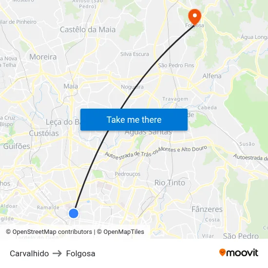 Carvalhido to Folgosa map