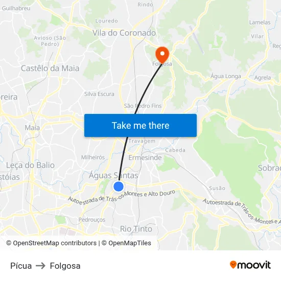 Pícua to Folgosa map