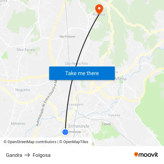 Gandra to Folgosa map