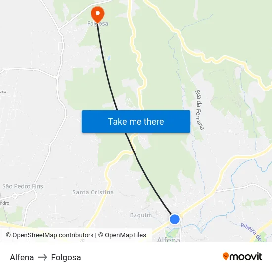 Alfena to Folgosa map