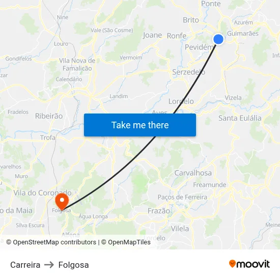 Carreira to Folgosa map