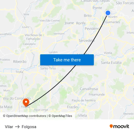 Vilar to Folgosa map