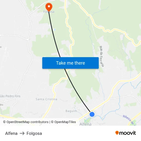 Alfena to Folgosa map