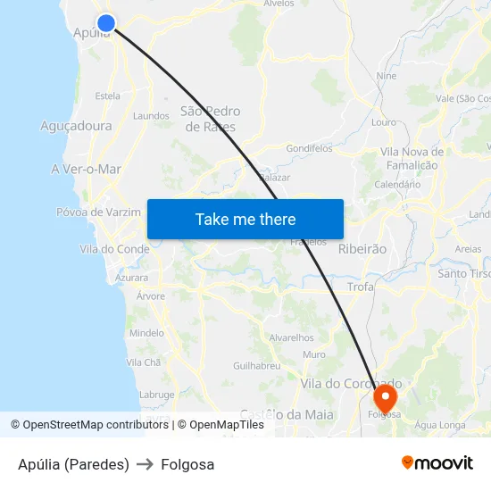 Apúlia (Paredes) to Folgosa map