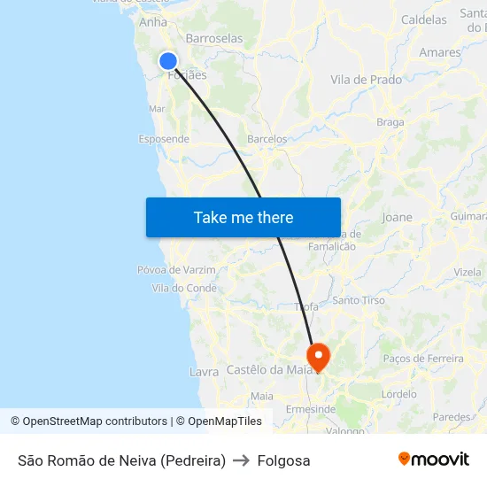 São Romão de Neiva (Pedreira) to Folgosa map