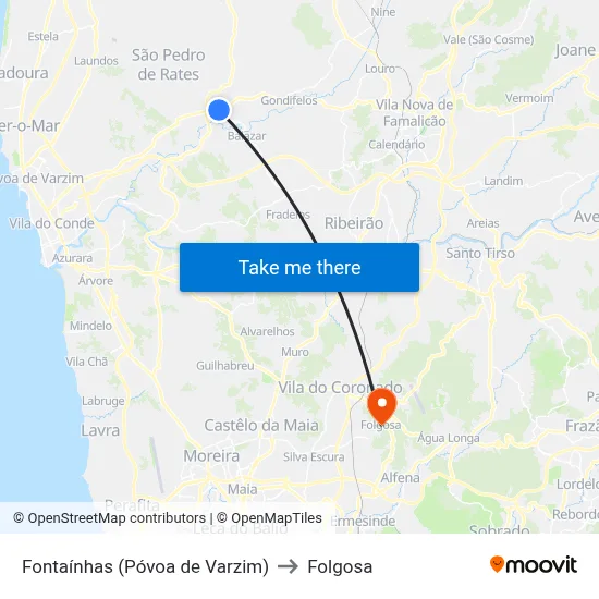 Fontaínhas (Póvoa de Varzim) to Folgosa map