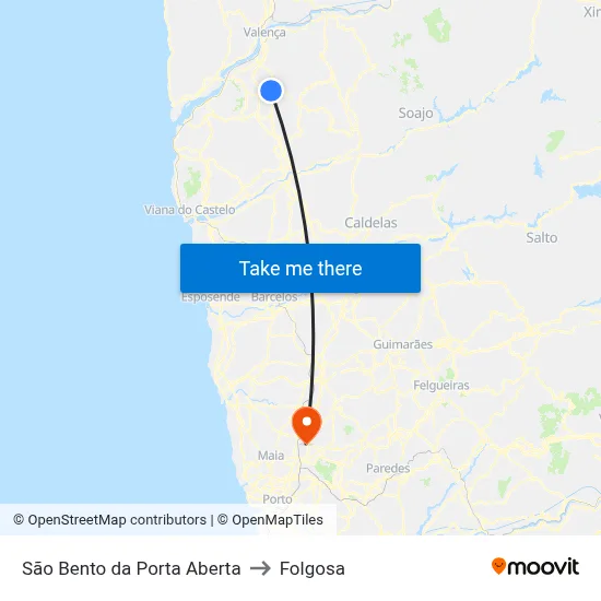 São Bento da Porta Aberta to Folgosa map
