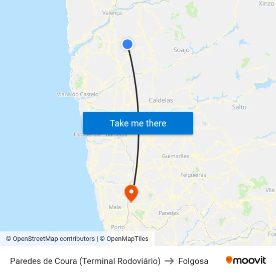 Paredes de Coura (Terminal Rodoviário) to Folgosa map