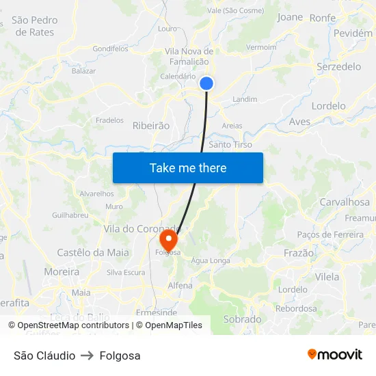 São Cláudio to Folgosa map
