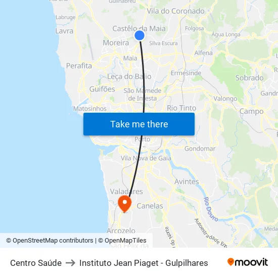 Centro Saúde to Instituto Jean Piaget - Gulpilhares map