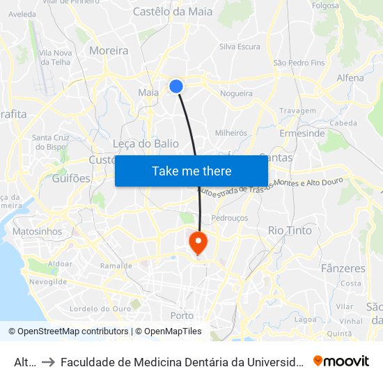 Altos to Faculdade de Medicina Dentária da Universidade do Porto map